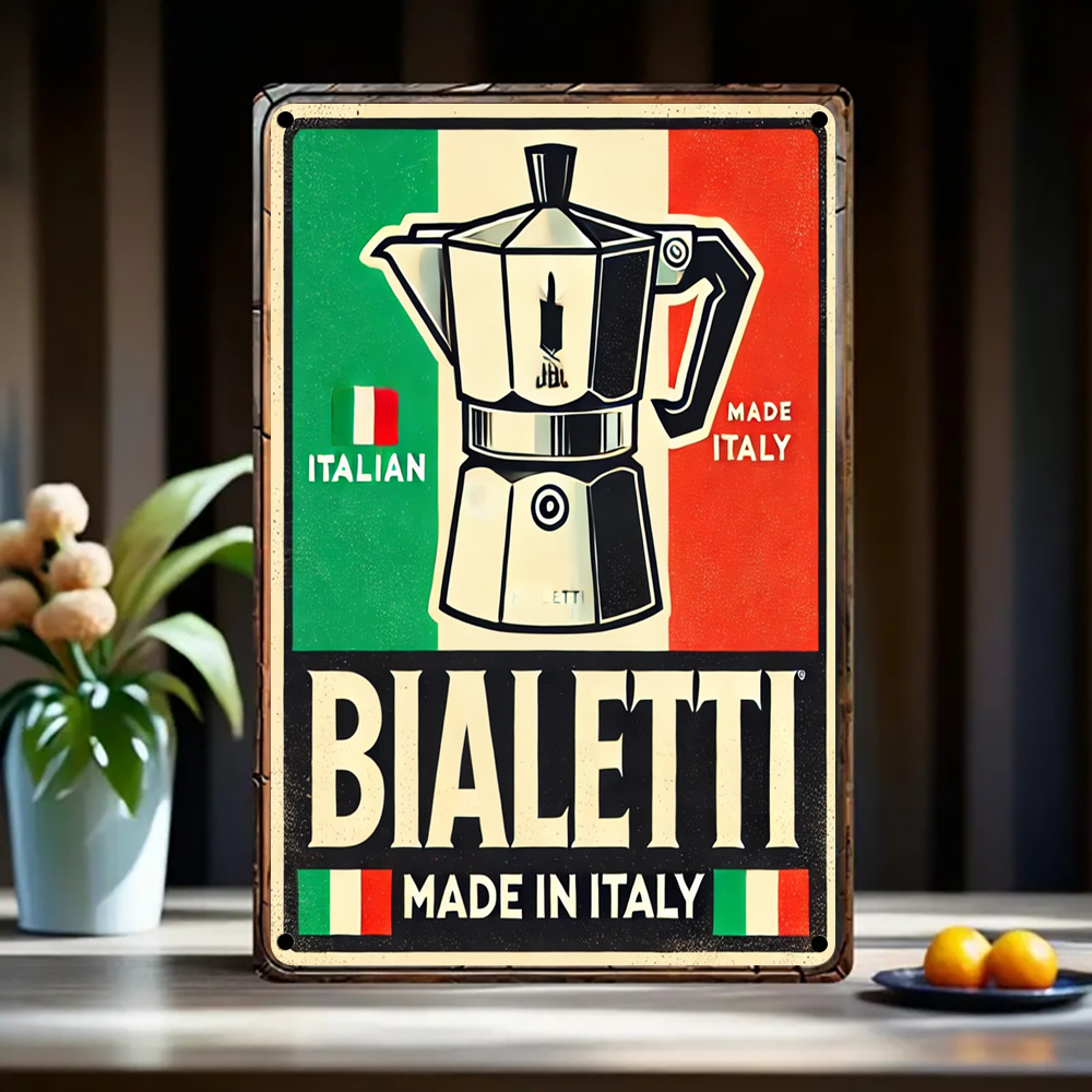 Vintage Coffee Equipment - Cafetera italiana Moka con bandera de