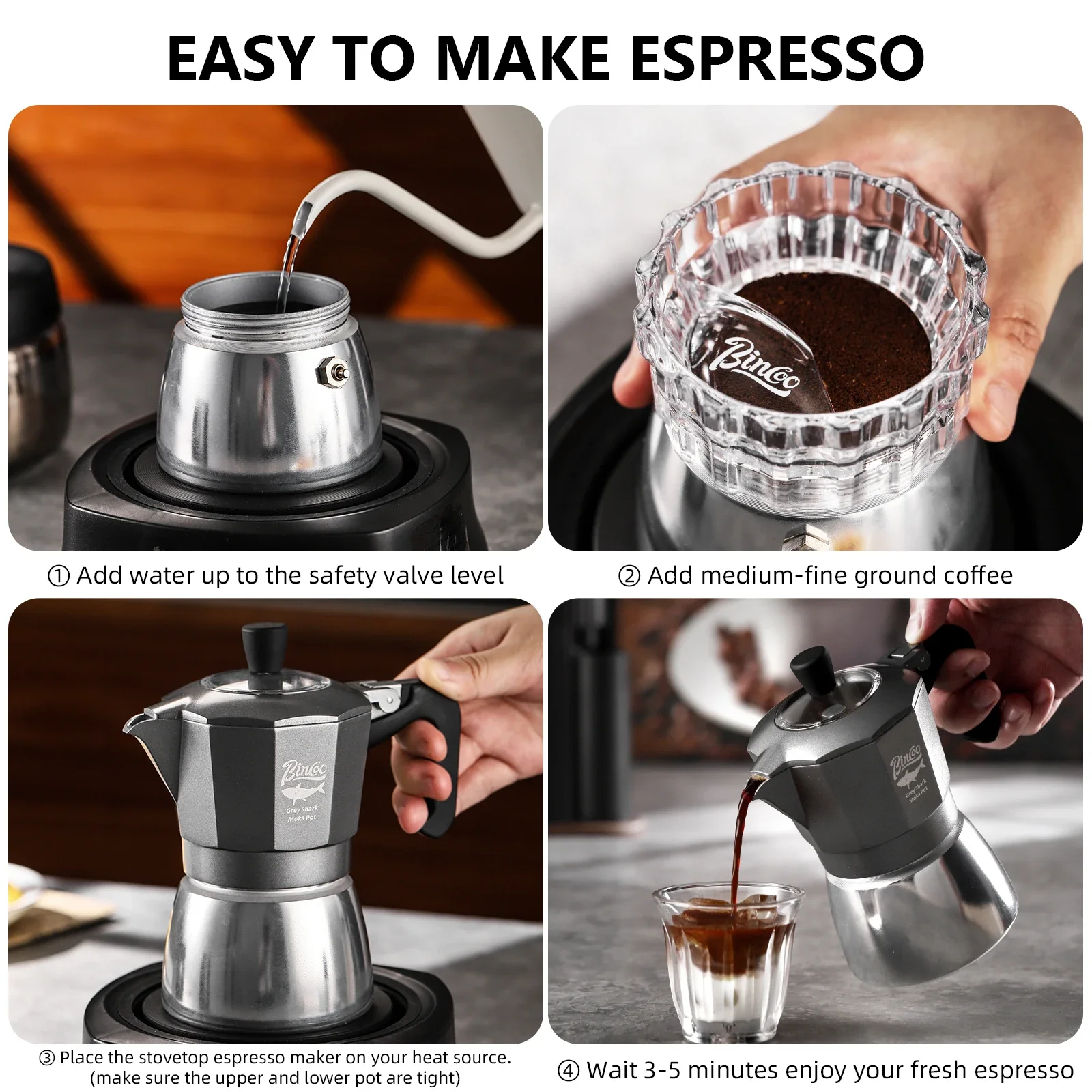 Cafetera Moka Bincoo de 2 Taza - Coffee Equipment Set reseña y precio
